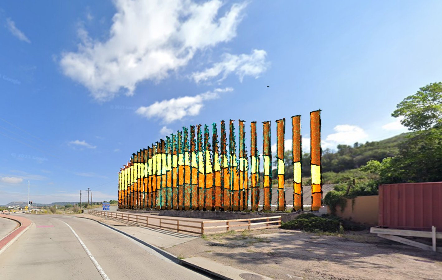 Mockup of the sculpture seen from the road