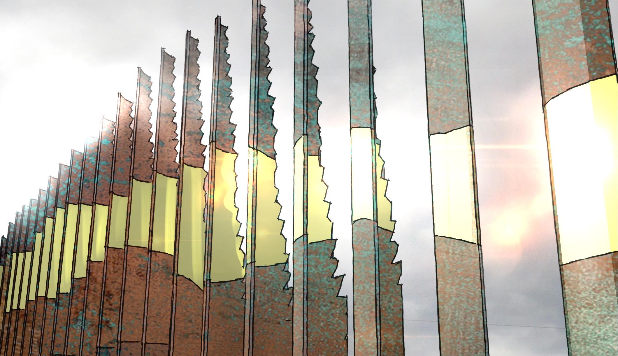 Close view of the proposed steel-pipe sculpture