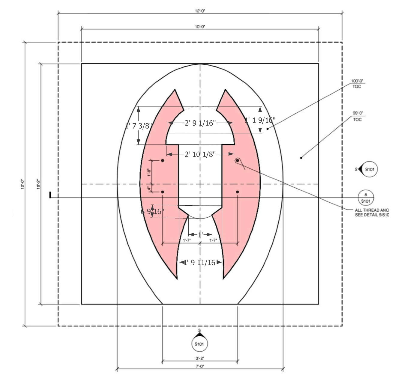 Dimensioned plan of the footprint